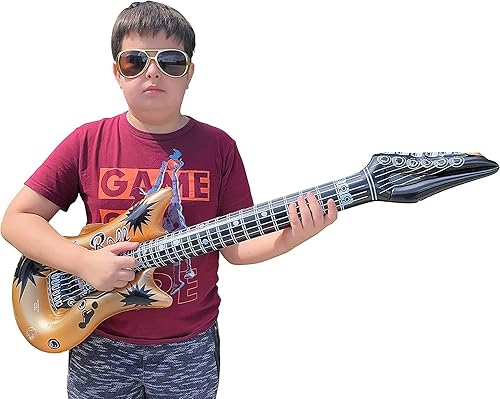 Miniatura 3 de Guitarra inflable de vinilo dorado Rock-n-Roll (40 pulgadas). Regalo perfecto de fiesta, DJ Dance 80s Rocker (color dorado (paquete de 6),