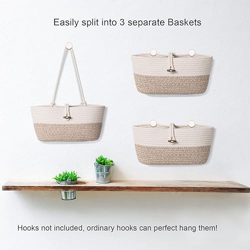 Miniatura 4 de Cesta organizadora de cuerda de algodón, 3 niveles para colgar en la pared, organizador de armario, cestas decorativas para organizar la sala de