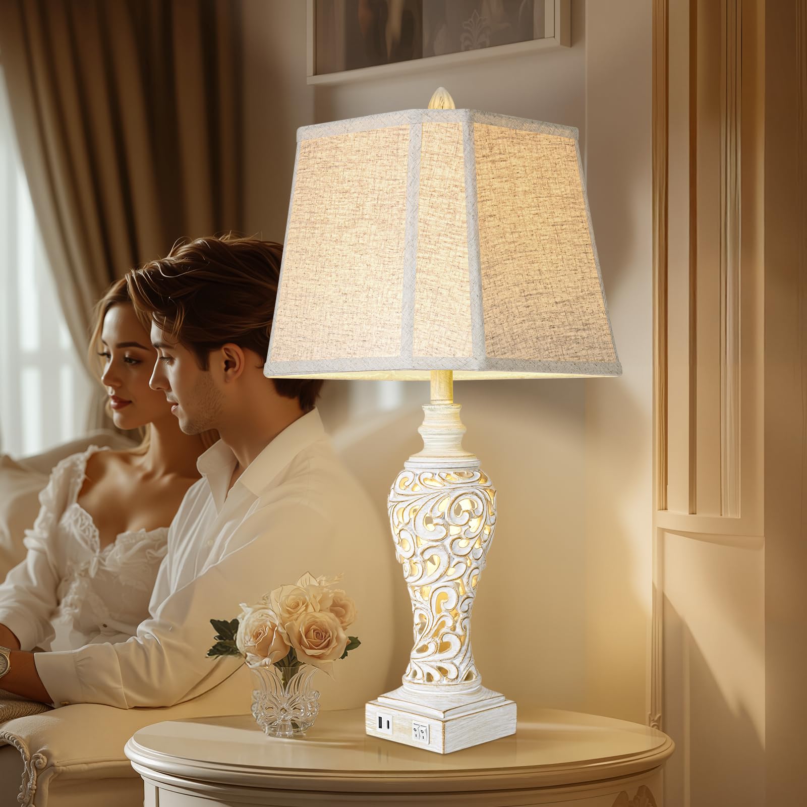 Vintage Table Lamps Set of 2, 28.5'' High Bedside Lamps with