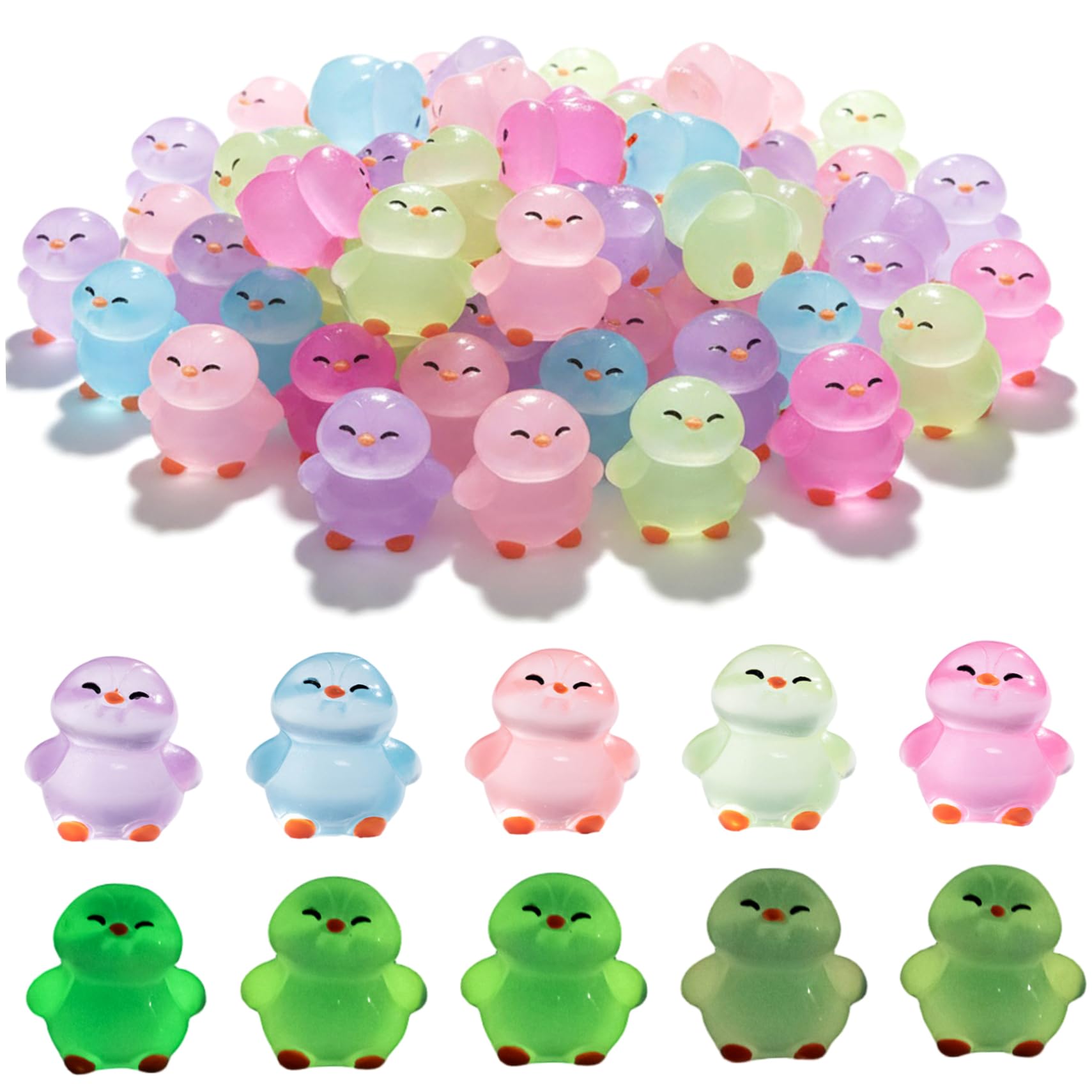 Striegro 【100pcs】 Mini Glow in The Dark Penguin Figurines, Small Resin Animals for Fairy Garden Decor, DIY Crafts, Terrarium & Dollhouse Miniatures..