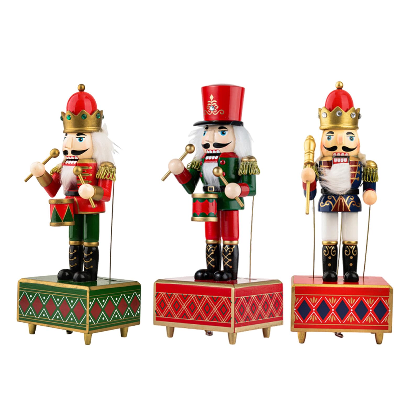 INOOMP 3pezzi Carillon Carica Manuale di Natale in Legno di Ornamenti Soldati dello Schiaccianoci Decorazioni Musicali per Feste Natalizie per Ufficio