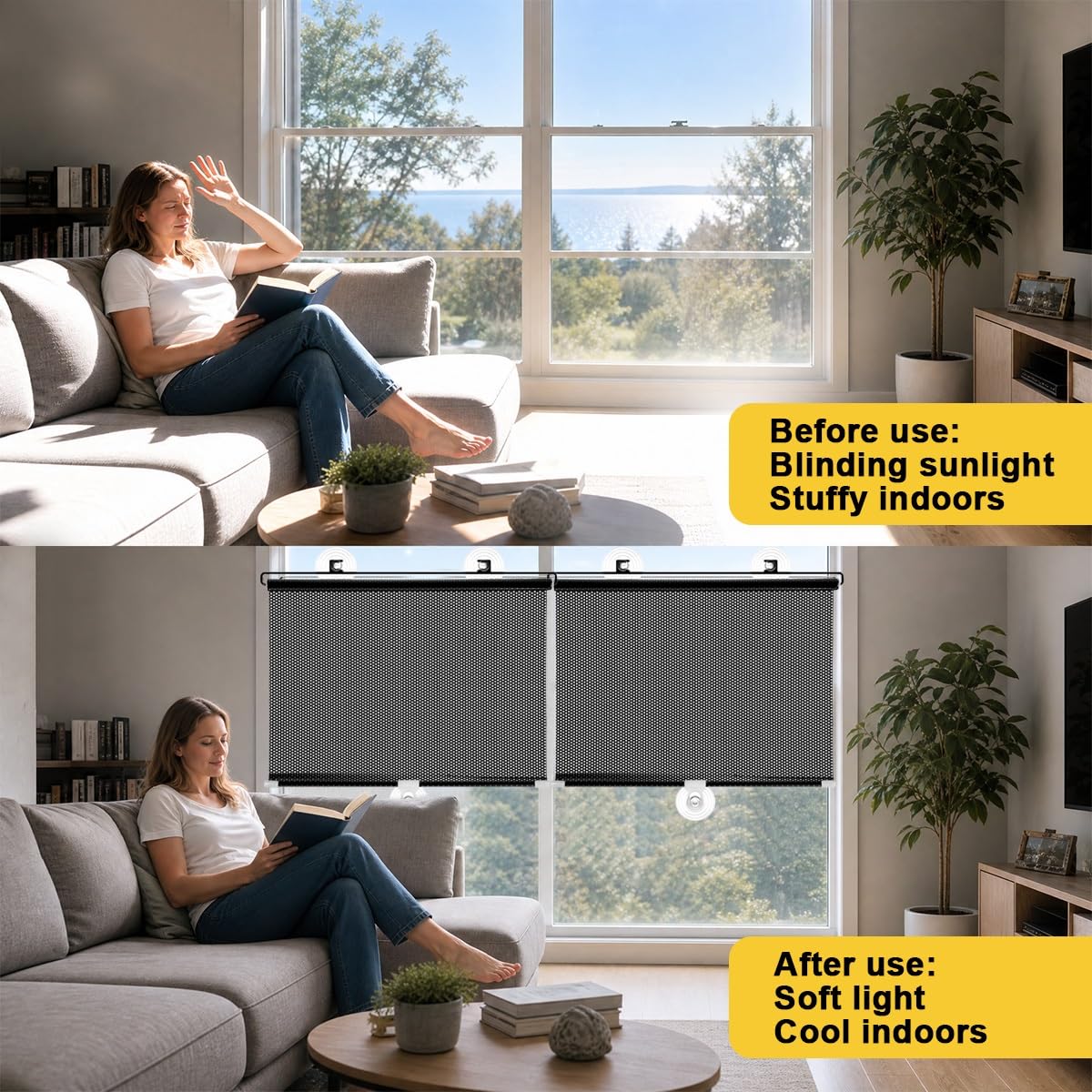 Tenda a Rolo Retrattile per Finestre, 4 Stili 80%-99% Blocco della Luce, Isolamento Termico Protezione con Ventose e Ganci Adesivi per Casa Ufficio Lucernario Auto(Laser,W78 x H200cm)