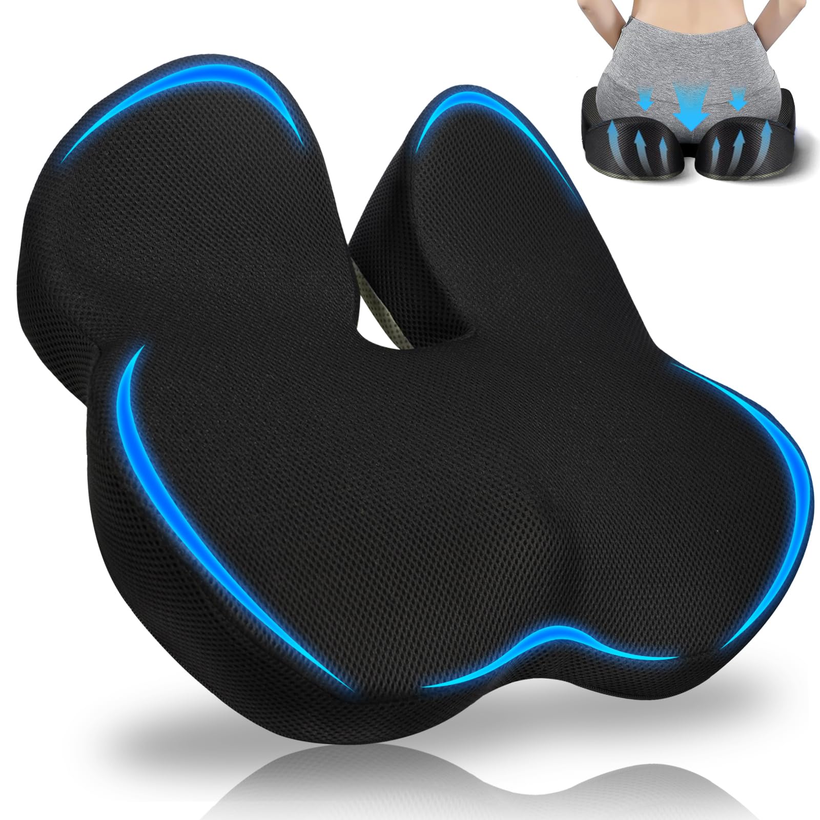 Cojin Coxis Ortopedico, Cojin Ergonómico Silla Oficina, Cojin Asiento Coche,Ccojín para Aliviar la Cadera y El Dolor de Coxis, para Oficina, Hogar, Coche (Negro)