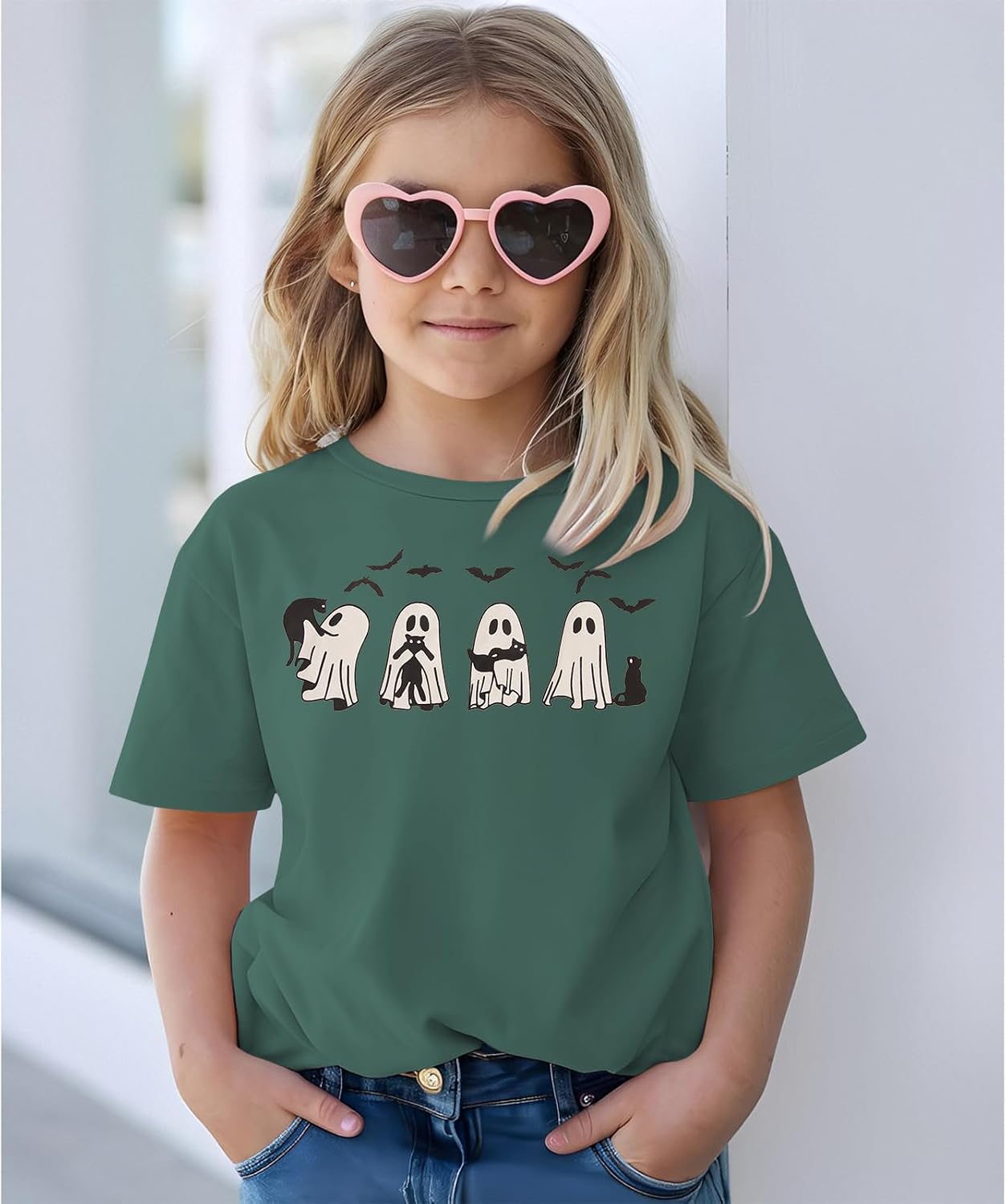 KEKEMI Kid Boys Girls Halloween Shirts Cute Black Cat Ghost T-Shirt Retro Spooky Season Outfit Fall Tees Short Sleeve Tops
