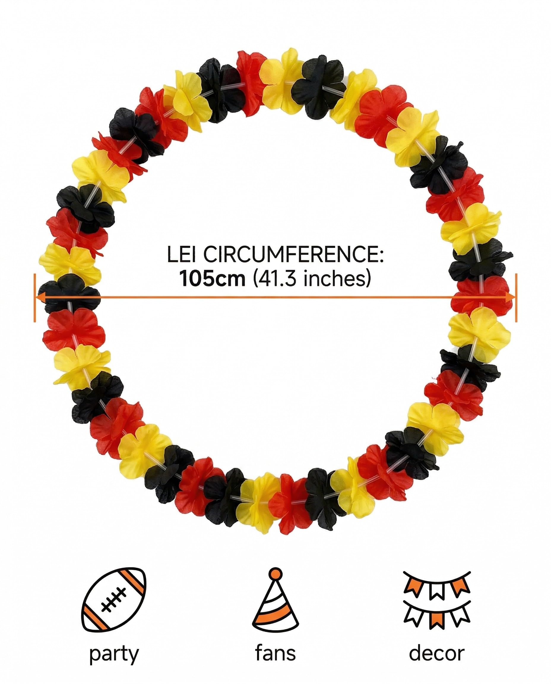 Colliers de Fleurs Allemagne 6 Pièces – Leis Hawaïens Noir Rouge Or pour Supporters Football & Fêtes Nationales