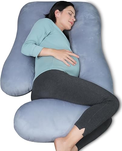 Miniatura 17 de MOON PARK- Almohadas de embarazo y maternidad de cuerpo completo para dormir, en forma de U y con funda refrescante extraíble; soporte para espalda,