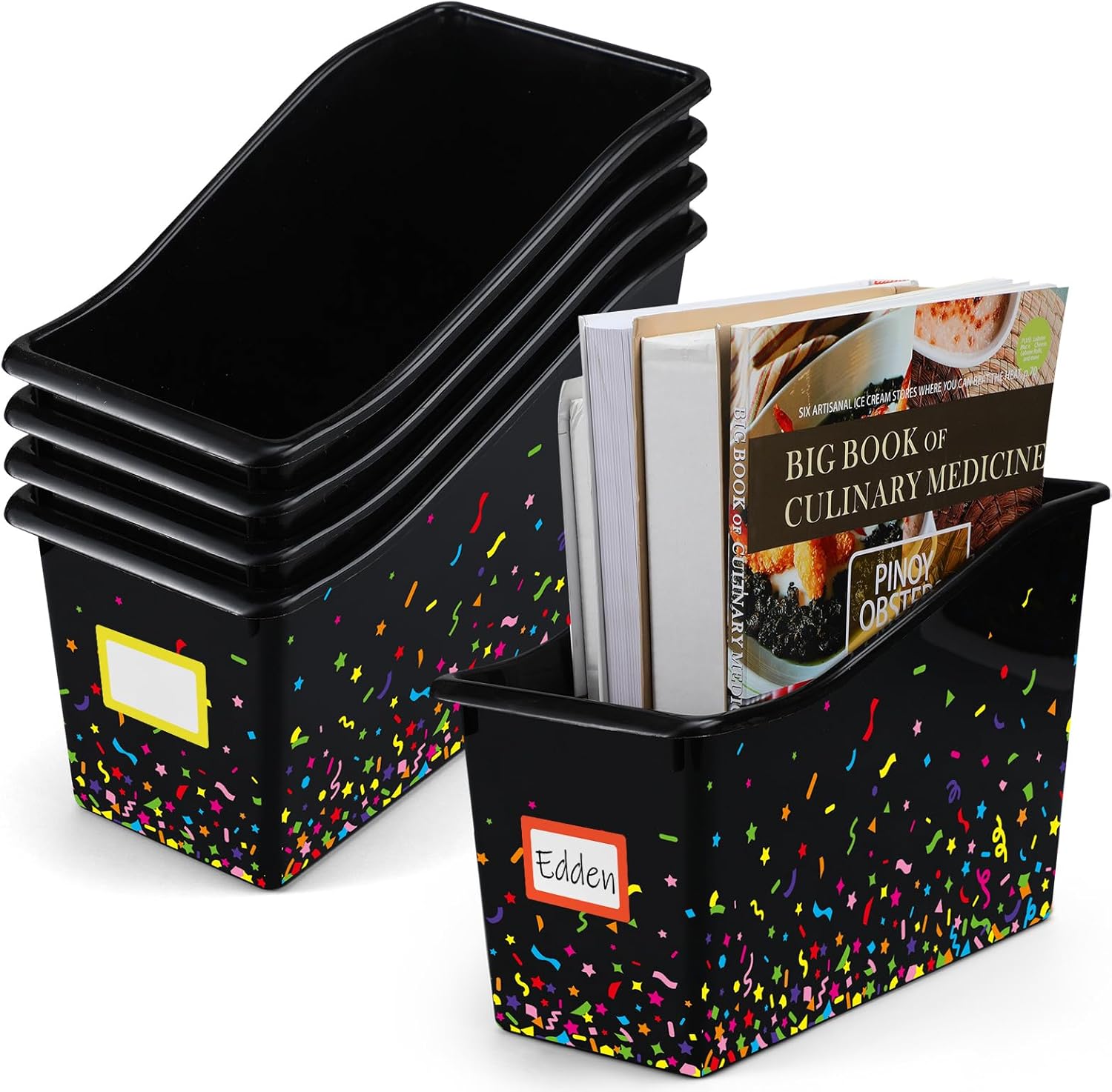 Jinei 24 Pack Book Bins for Classroom Bulk Confetti