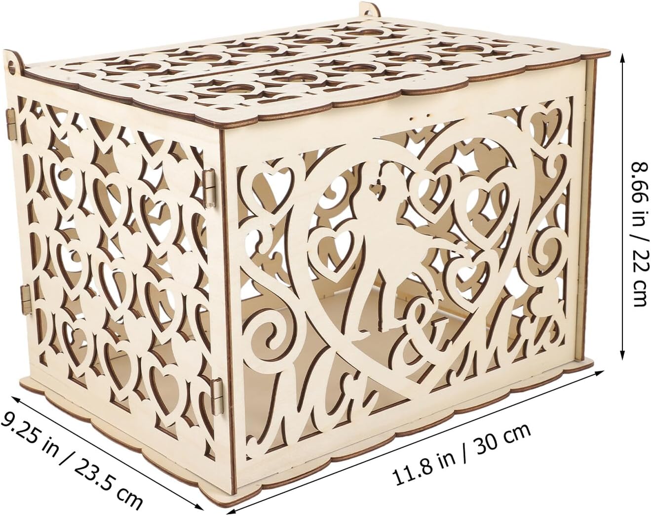 Veemoon Wedding Card Box for Money and Cards, Rustic Hollow out Wooden Keepsake Box with Carved Heart Pattern, Small Decorative Envelope Holder for Wedding Reception and Party