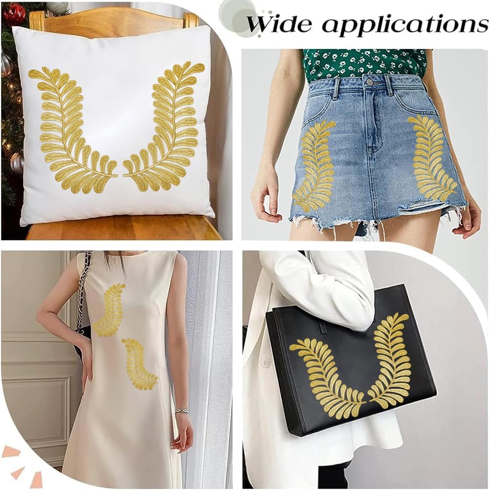 GORGECRAFT 4 Pairs Gold Ivy Leaf Embroidery Patch Leaves Iron On Patches Sew On Leaves Vine Lace Applique Fabric Repair Patch for Clothes Jean Pillow Jacket Pant Vest Appliques Embellishments