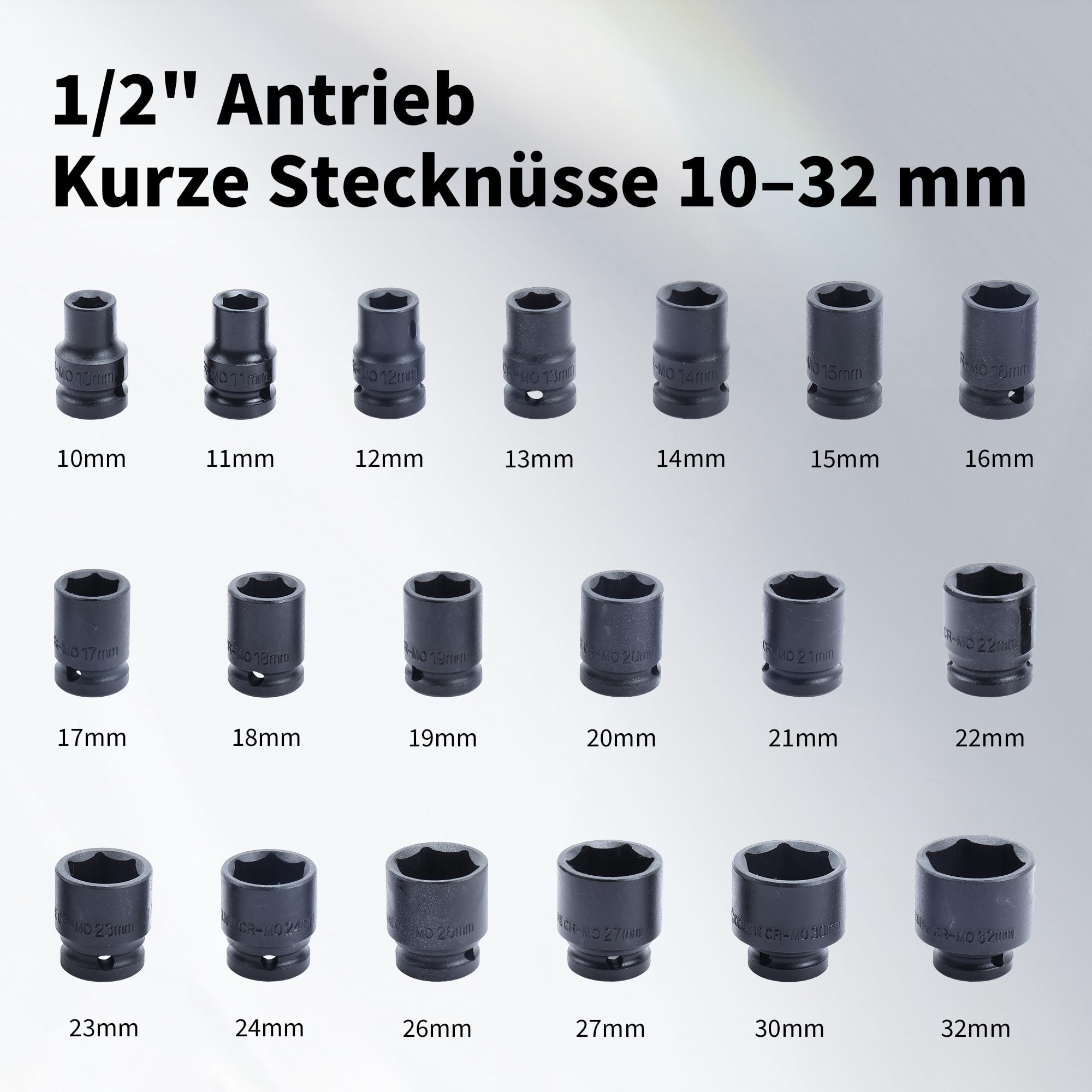 CCLIFE 40tlg 1/2 Zoll Schlagschrauber-Stecknuss-Satz, Cr-Mo-Stahl | lange & kurze Nüsse, inkl. Verlängerung + Kardangelenk, robustes Koffer-Set für Auto & Werkstatt
