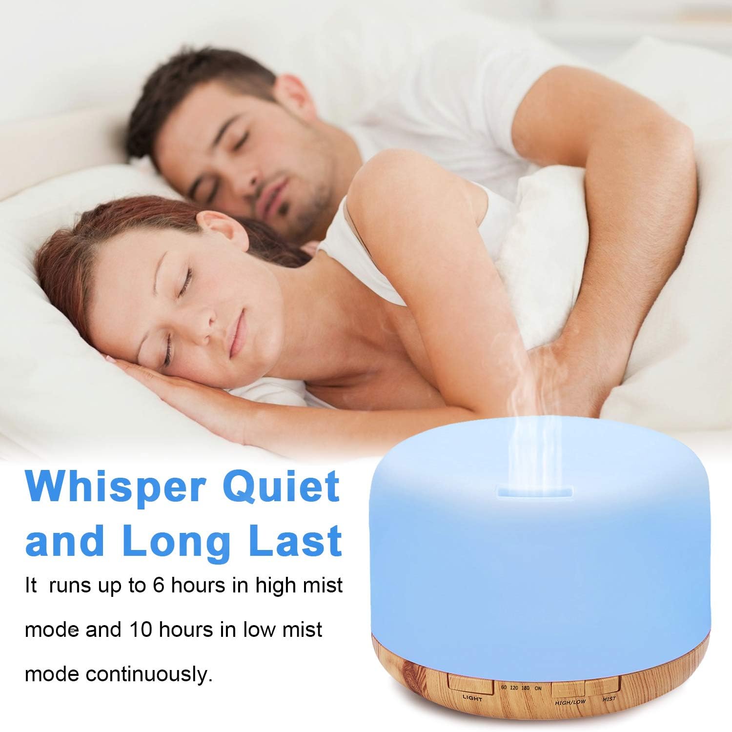 MADETEC Aromatherapy Essential Oil Diffuser Humidifier, 500ML Ultrasonic Cool Air Mist Humidifier with Remote Control, Auto Shut-off, Timers Setting for Baby Bedroom Home Office Room