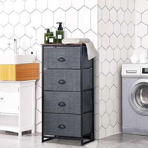 Miniatura 2 de Giantex Mesita de noche con cajones de tela, marco de acero resistente y organizador superior de madera para dormitorio, sala de estar, entrada,