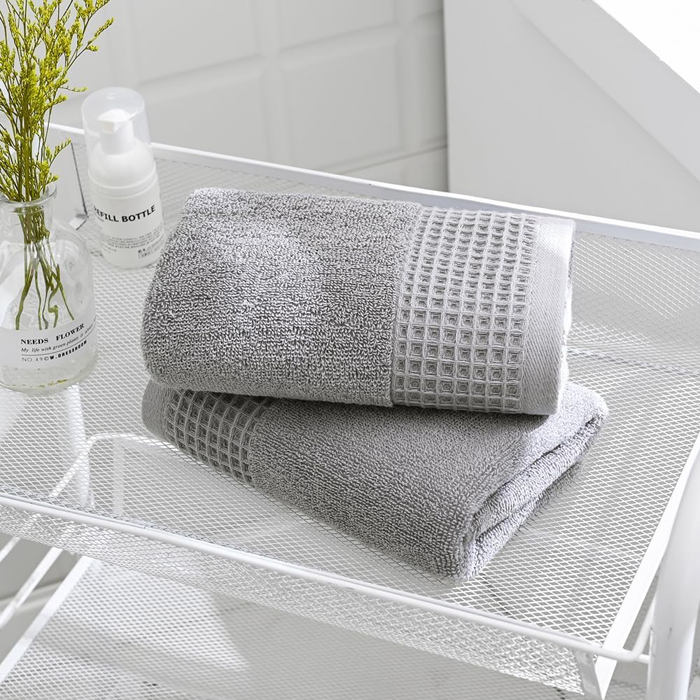 sense gnosis Grey Waffle & Terry Hand Towels for Bathroom Quick Drying Lint Free Thin, Classic Style Soft & Absorbent Bathroom Decorative Hand Towels 13X29 inch - Image 4