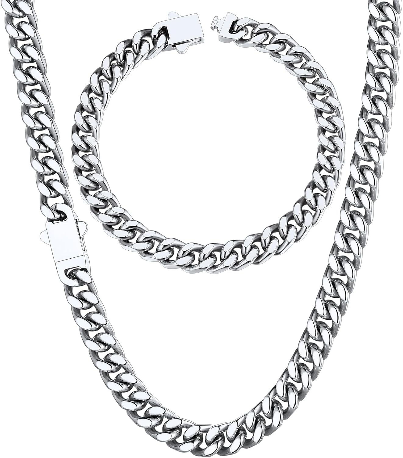 ChainsHouse 7mm 24" Cuban Chain Necklace Men Bracelet 21cm