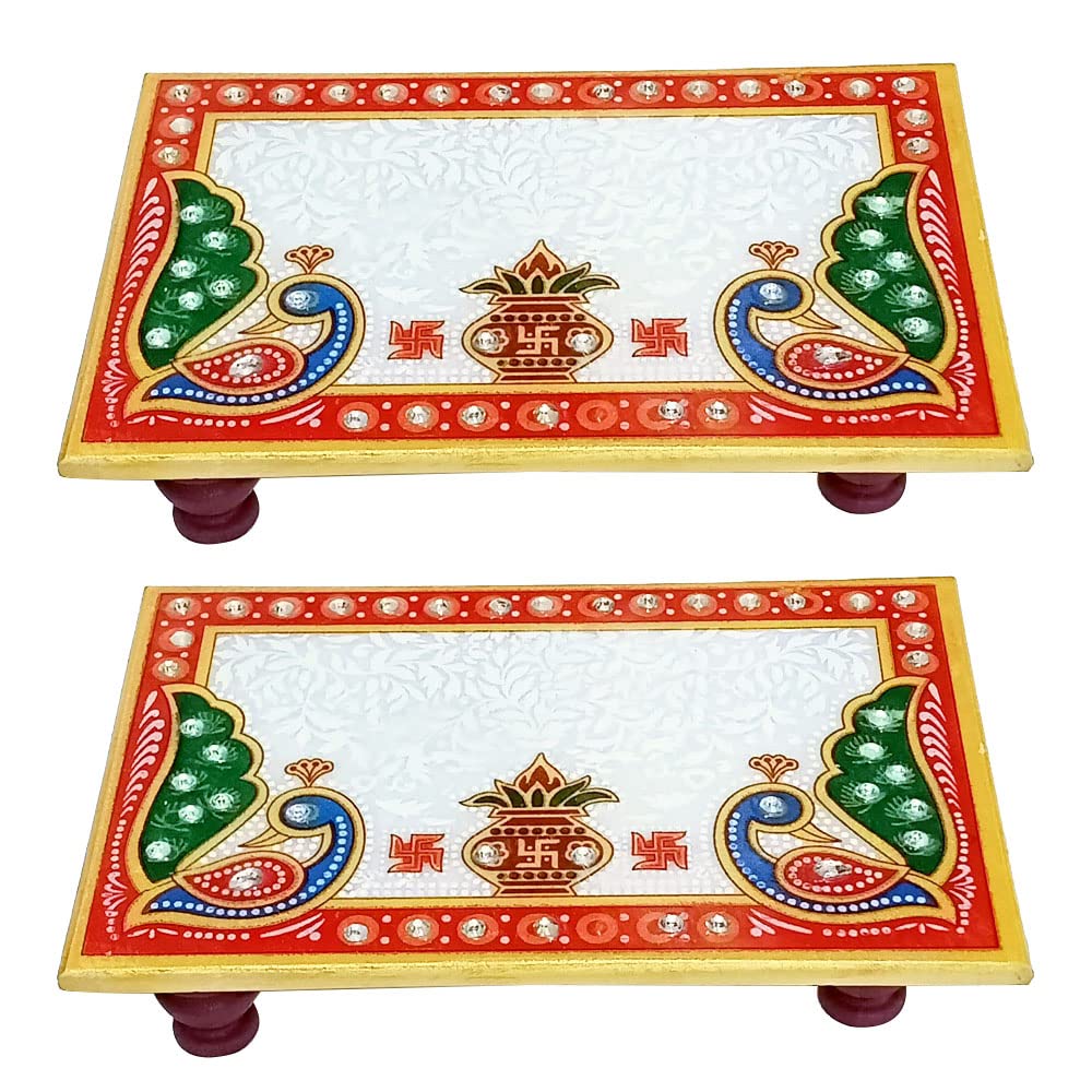 Handicraft Kingdom Peacock Marble Chowki - 9 Pack -10