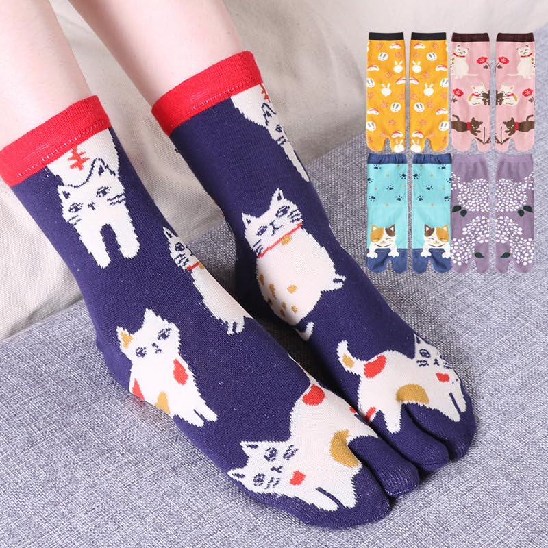 Gyaru Kawaii Cat Patterns Tabi Socks Downtown Girl Harajuku Aesthetic Flip Flop Sock Y2K Cottagecore V-Toe Sandal Sock2