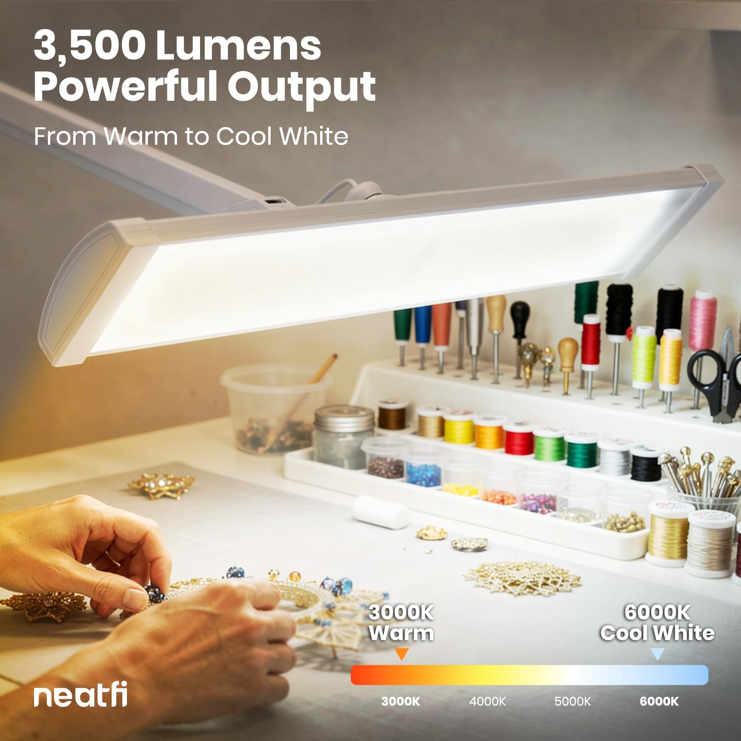 Neatfi Ultra LEDLámpara de Escritorio, regulable, 45W, lámpara de tarea que cuida los ojos para lectura, manualidades (Blanco)
