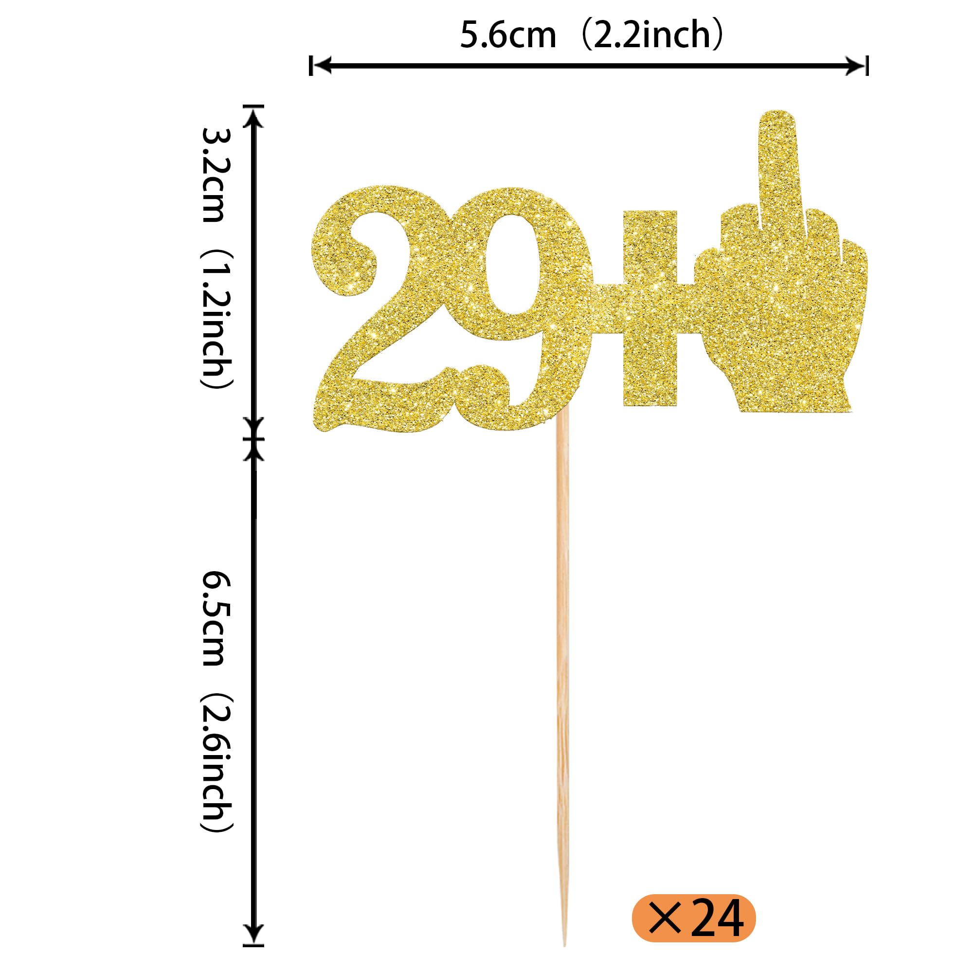 Rsstarxi 24 Pack Gold Glitter Cupcake Toppers & Picks - 30th Birthday Party Decorations for Cake