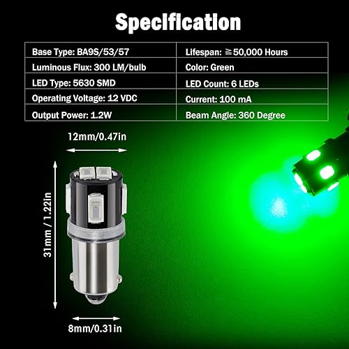 Miniatura 8 de BA9S - Bombillas LED de 6000 K, xenón blanco, extremadamente brillante, 5630, chipsets 53, 57, 293, BA9, 64111, 1891, 1895, T4W, bombillas LED para