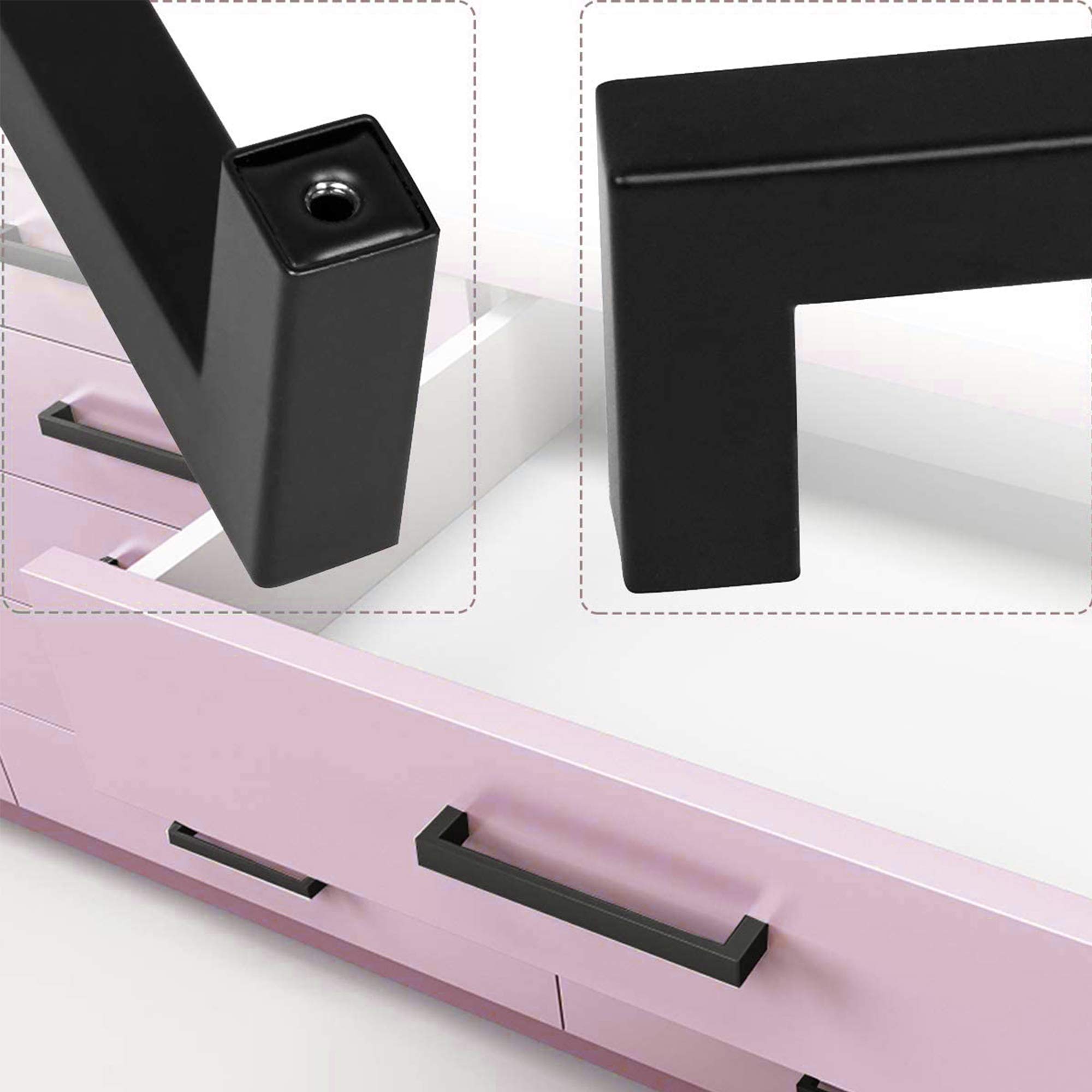 MEEQIAO 6 Poignées De Porte 192 Mm Mat Noires, Avec 24 Vis, Acier Inoxydable, Carrées, Pour Cuisine, Bureau, Tiroir, Armoire