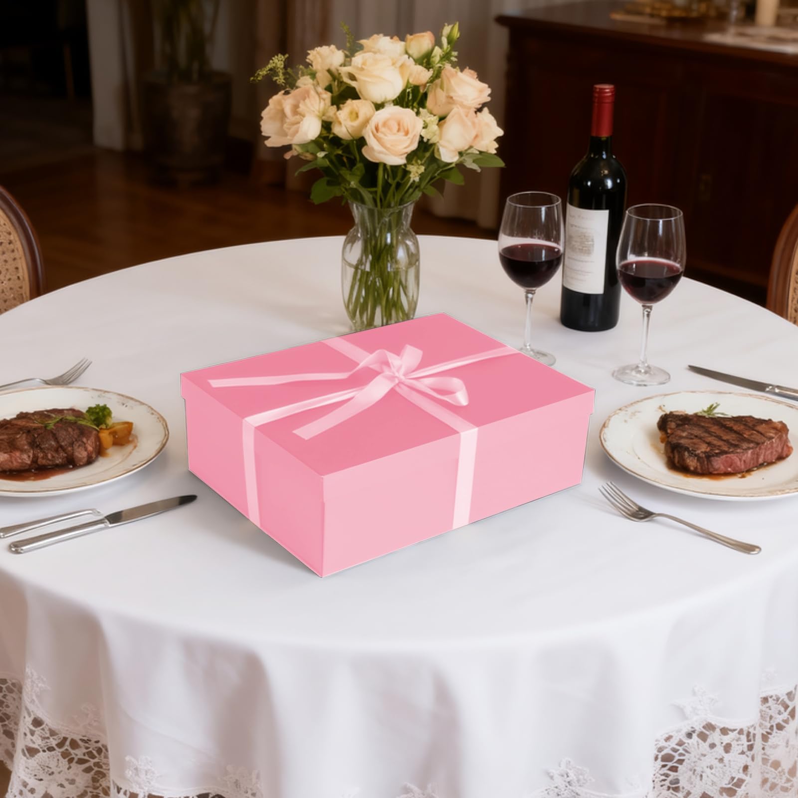 Geschenkbox, 41,9 x 33 x 14 cm, große rosa Geschenkboxen mit Deckel für Geschenke, Geburtstagsbox enthält Kartenband, geschreddertes Papierfüller, Geschenkpapierboxen für Valentinstag, Muttertag