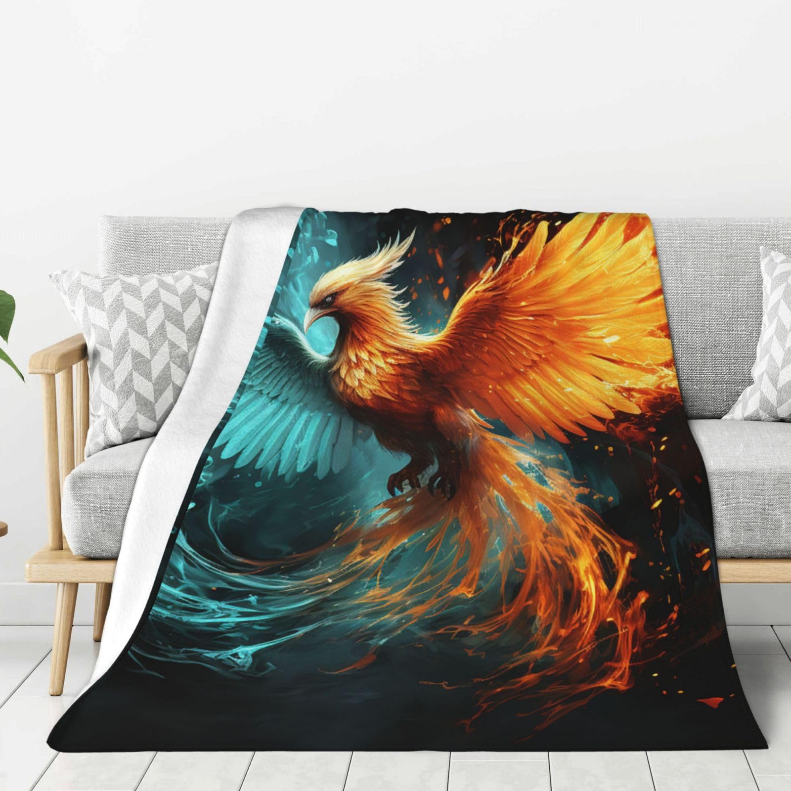 Couverture polaire en flanelle haut de gamme motif phénix 152 x 127 cm