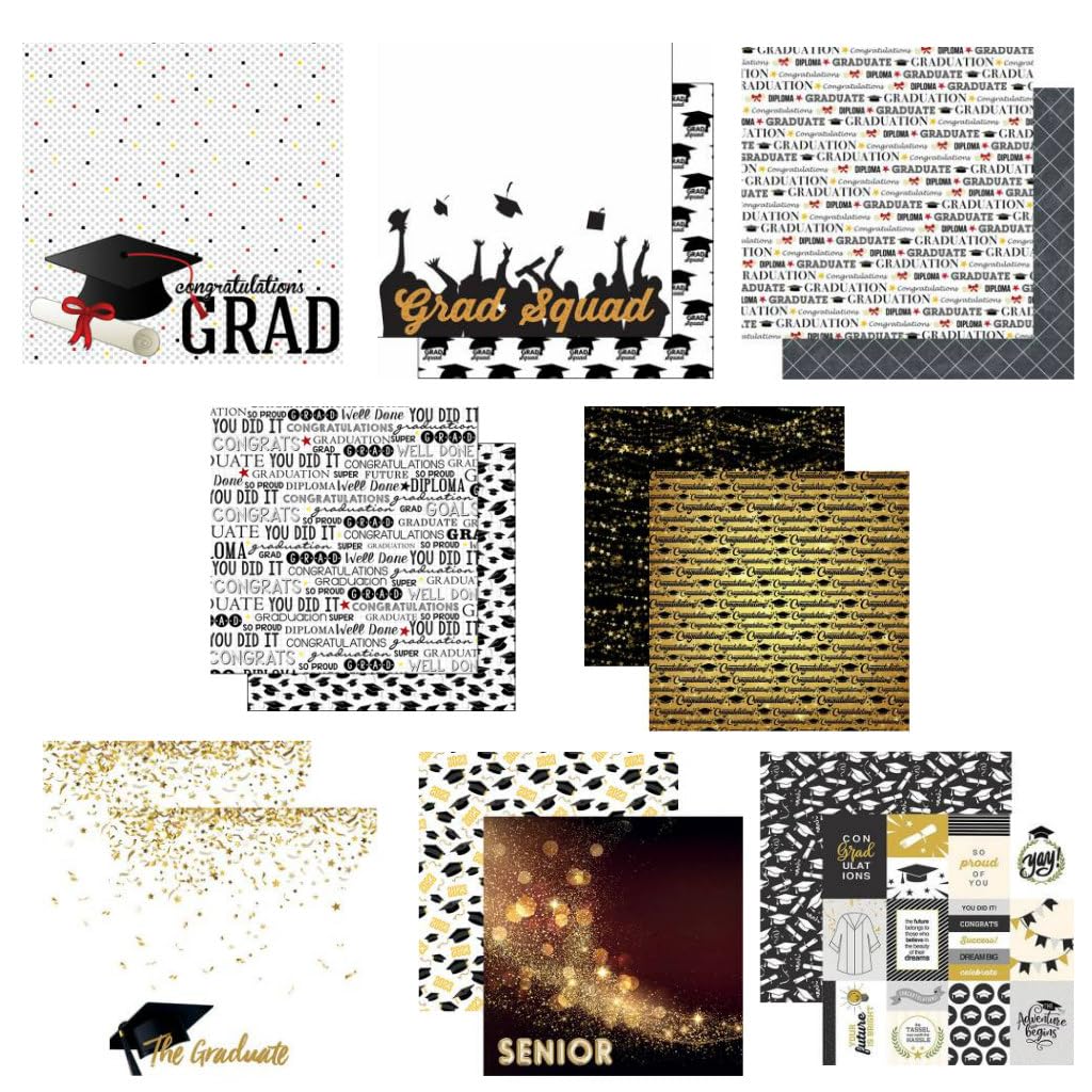 Custom Bundle - 9 Graduation School Themed 12" x 12" Scrapbook Papers - Various Brands