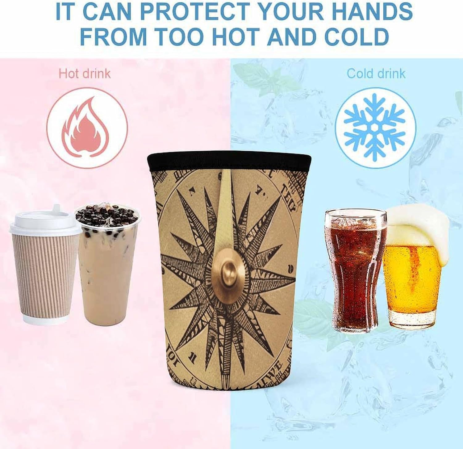 3 Pack Neoprene Cup Sleeves, Stretchy Reusable Drink Cup Cover Universal