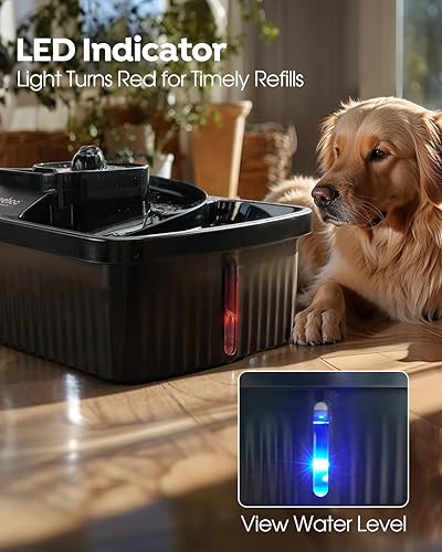 Miniatura 5 de Veehoo Fuente de agua para perros grandes  Fuente de agua para mascotas de 2.4 galones con alfombrilla de tierra de diatomeas y 5 filtros,