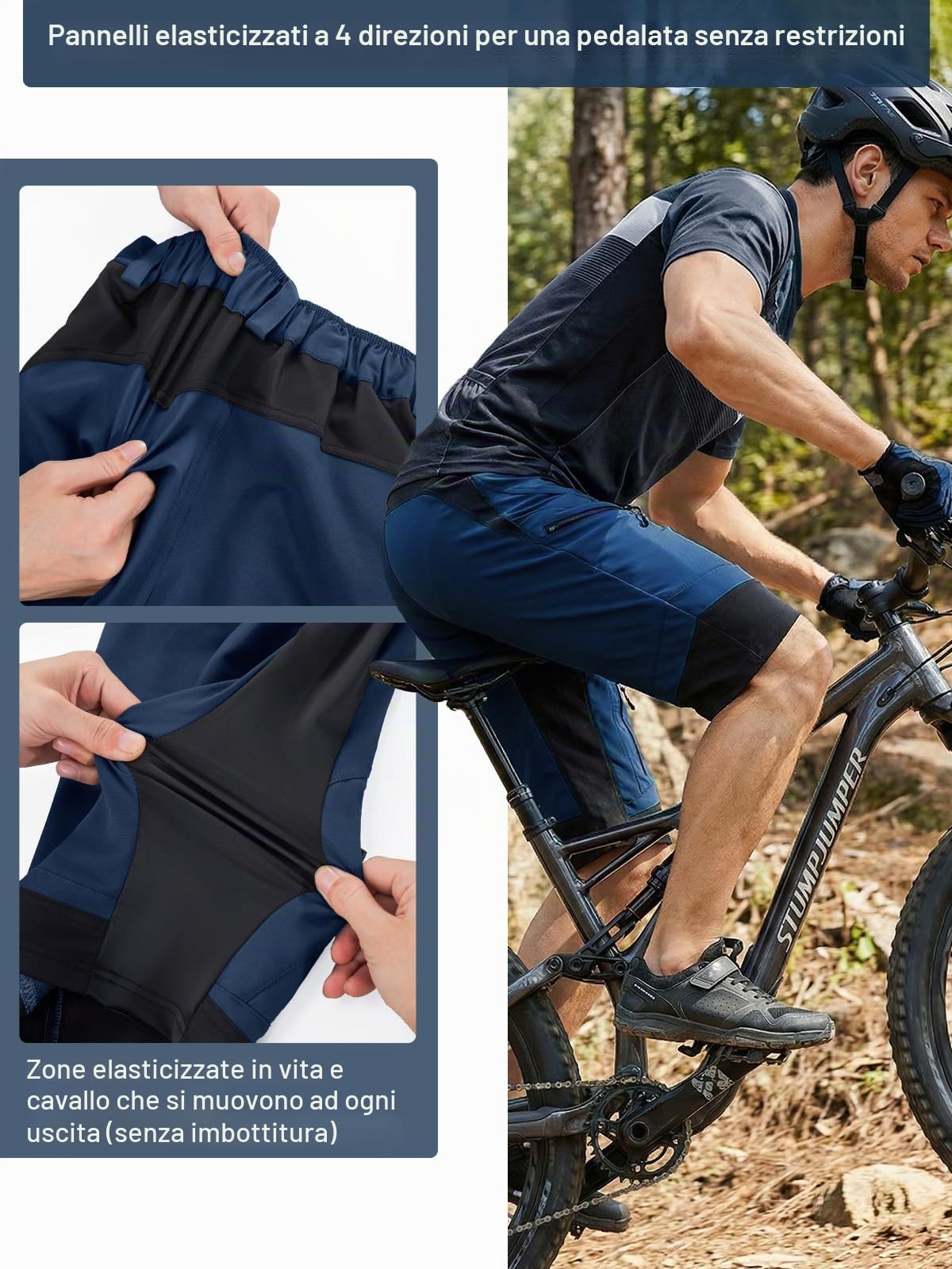 ARSUXEO Pantaloncini da Ciclismo Uomo Pantaloncini da MTB Senza Imbottitura Bicicletta da Mountain Bike Resistenti all'Acqua 1903 Blu Scuro XL