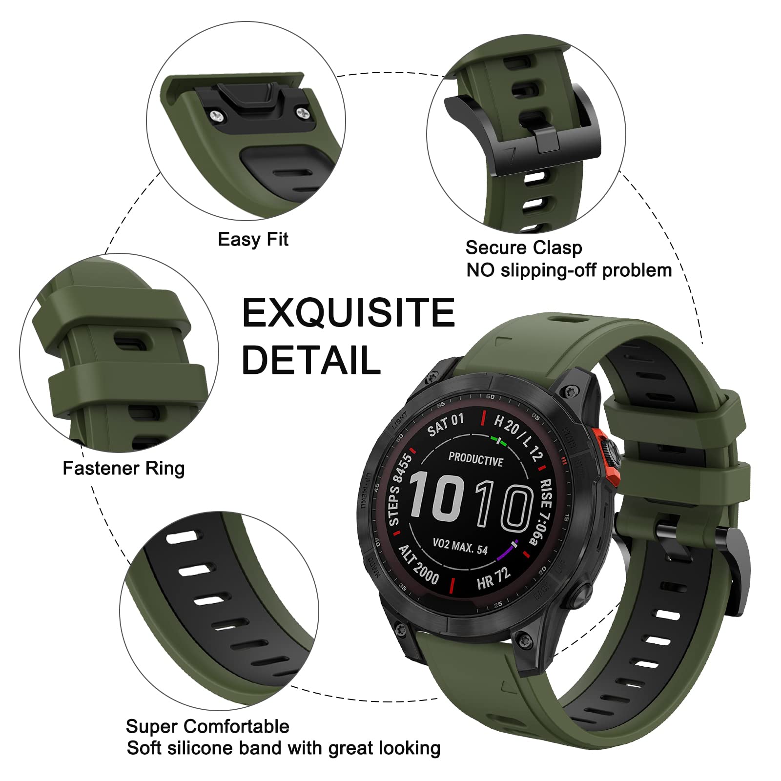 Strap Fenix 5/Fenix 6 Pro/Fenix 5 Plus/Fenix 6/Fenix 7/Fenix 7 Solar/Forerunner 945/Forerunner 935/Instinct/Forerunner 745/Approche S60/S62, 22 Mm, Sport Wristband, Silicone