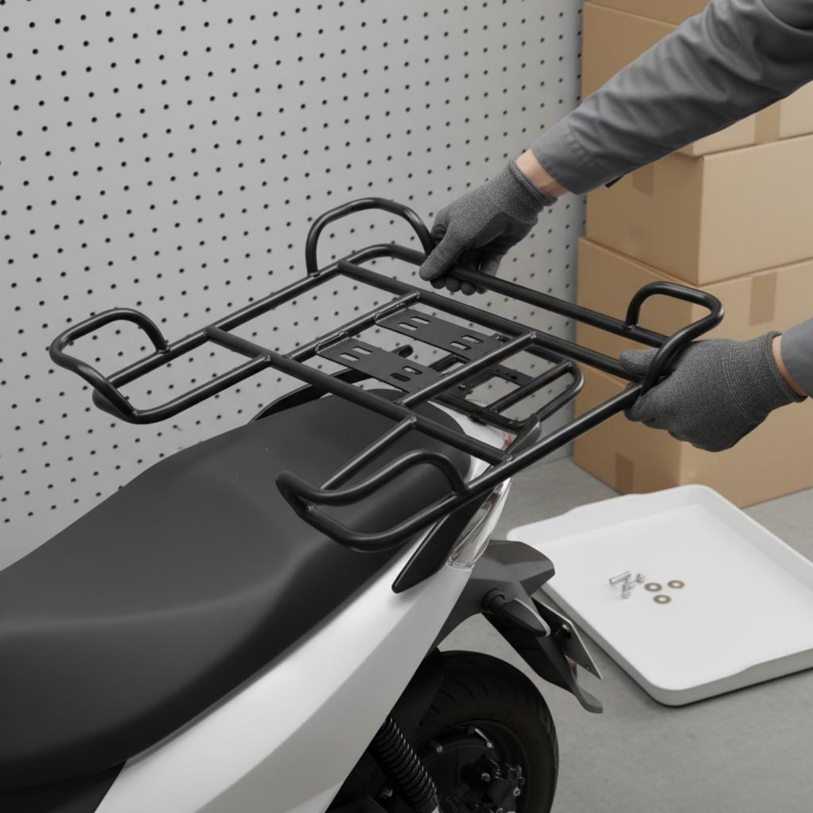 Motorrad Gepäckträger Motorrad Heckträger Transportträger Trägerplatte aus Verdicktem Eisenrohr für Sichere Befestigung von Lieferboxen Und Taschen, Style to 1