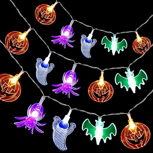 Miniatura 1 de 3 tiras de luces de Halloween de 30 pies, 90 luces LED de Halloween, cada una de 30 LED de 10 pies, funciona con pilas, luces de araña fantasma de