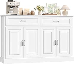 FirFurd 140 cm Kitchen Sideboard, Kitchen Cabinet with 2 Drawers and 4 Doors, Modern Living Room Sideboard with Adjustable and Removable Shelves for Kitchen, Dining Room, Living Room, 140 x 39.5 x