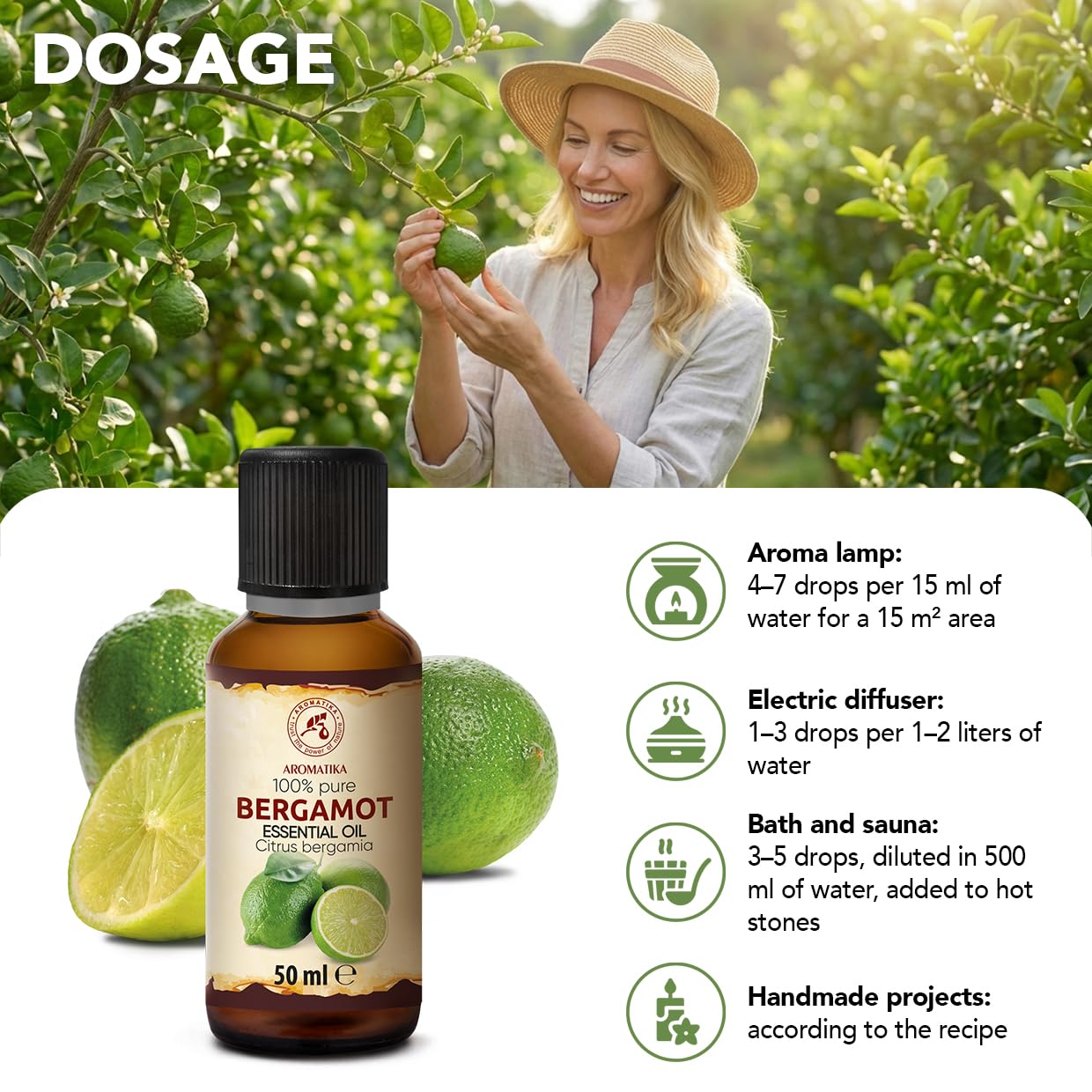 Olejek Eteryczny z Bergamotki 50 ml - Citrus Bergamia - Olejek Aromatyczny do Dyfuzora - Zapach Cytrusów - Aromaterapia - Świece Zapachowe - Mydła - Odświeżanie Powietrza