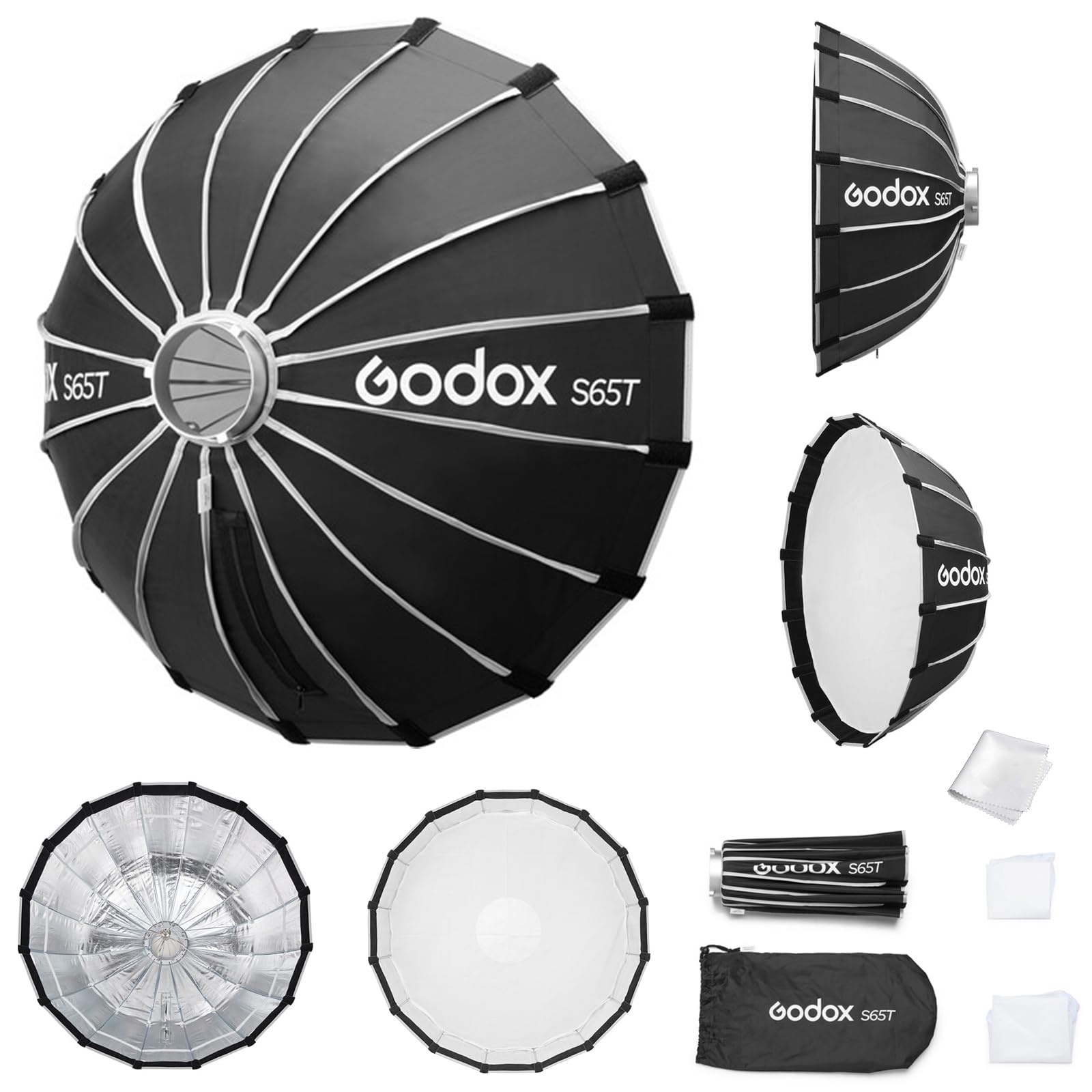 Godox S65T 65cm/25.6" Boîte à Lumière Parapluie Pliable à Ouverture Rapide, Monture Bowens et Diffuseurs Amovibles, Éclairage Doux Portable pour Studio Photo, Vidéo, Live Streaming et Voyage