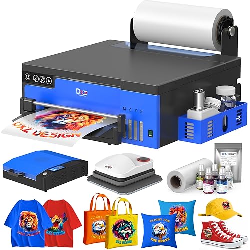 DXZ 2025 A4 DTF Printer with Hot Press Machine, XP600 Print Head 2X Faster Than L1800/L805, Built-in White Ink Stirring& Auto Clean, 2-Year Ink Supply (Printer + Oven + Heat Press)