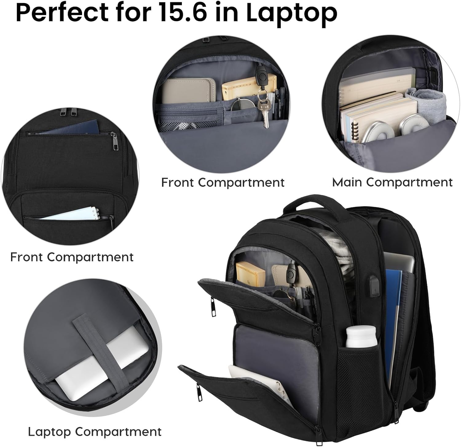 Backpack for Men and Women, School Backpacks for Teen Boys Water Resistant TSA Travel Backpack with USB Charging Port, Business Anti Theft Sturdy Computer Bag Gifts Fits 15.6 Inch Laptop,Black - Image 3