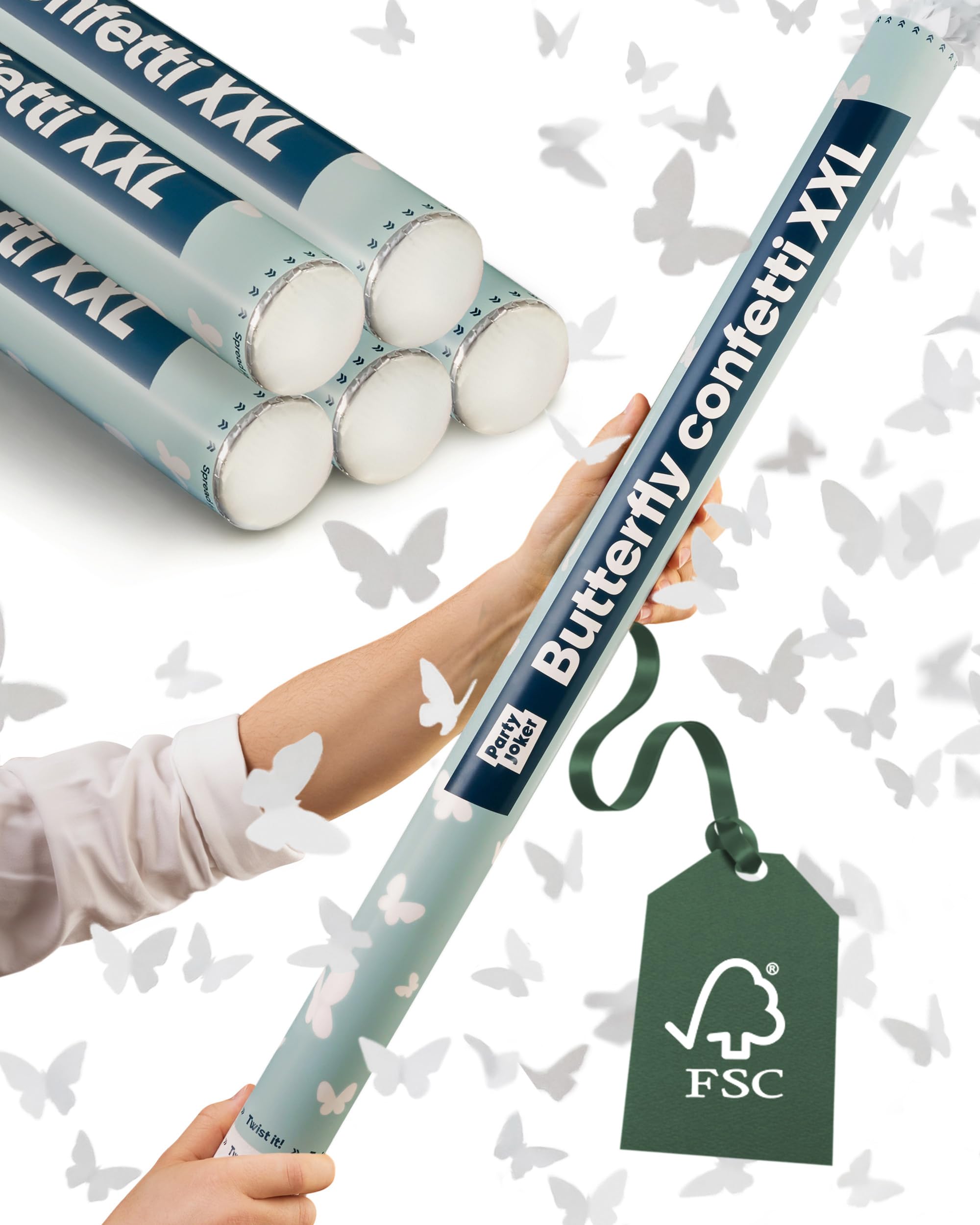 lot 5 canons confettis papillon blanc