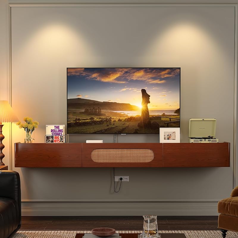 FurniNova 70'' Floating TV Stand, Walnut image 5