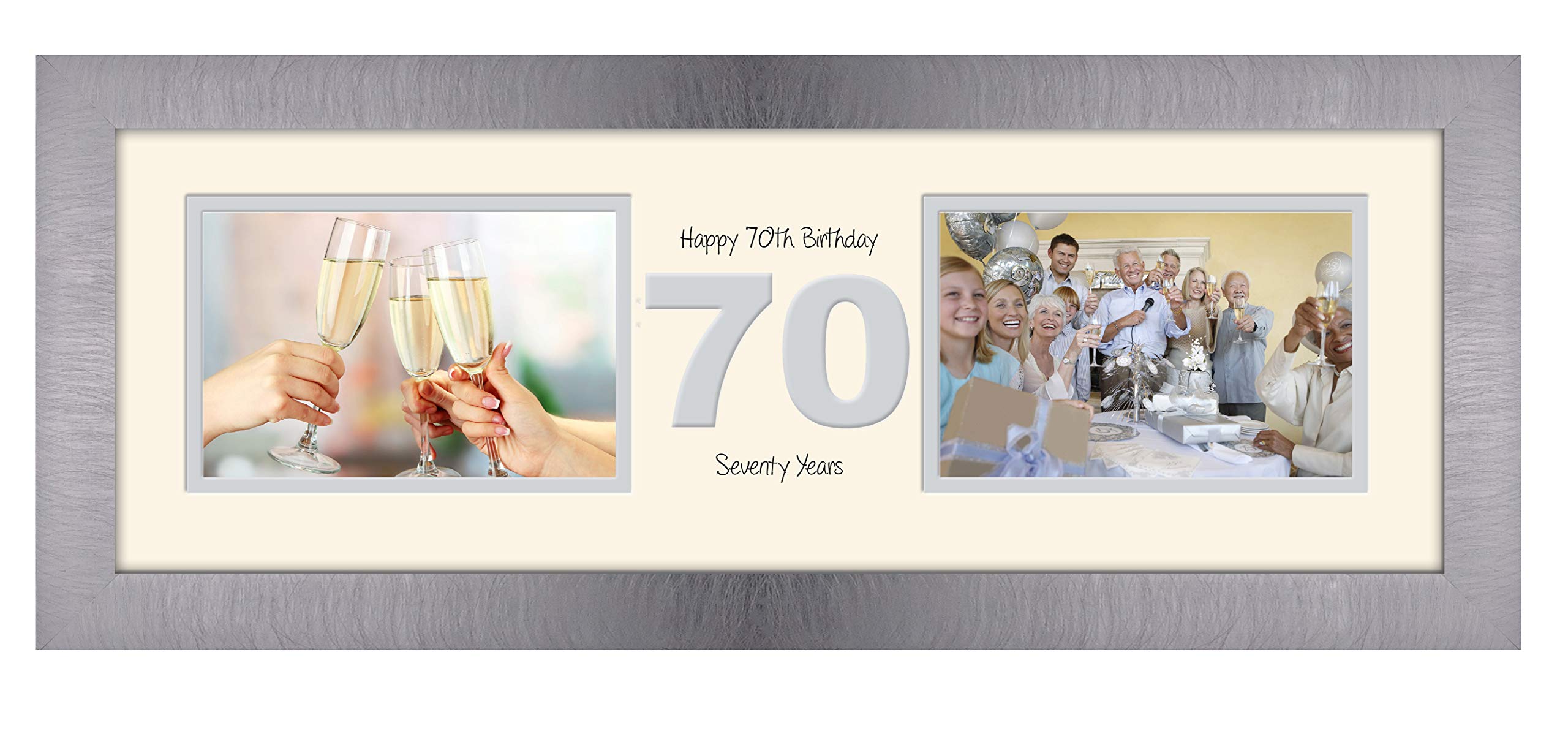 Photos In A Word Brushed Silver Finish Frame Cream Mount Grey Inside 70Th Birthday Photo Frame Seventieth Gift Takes Two 6”X4” Landscape Photos 1228A (Brushed Silver Finish Frame Cream Mount Grey Inside)