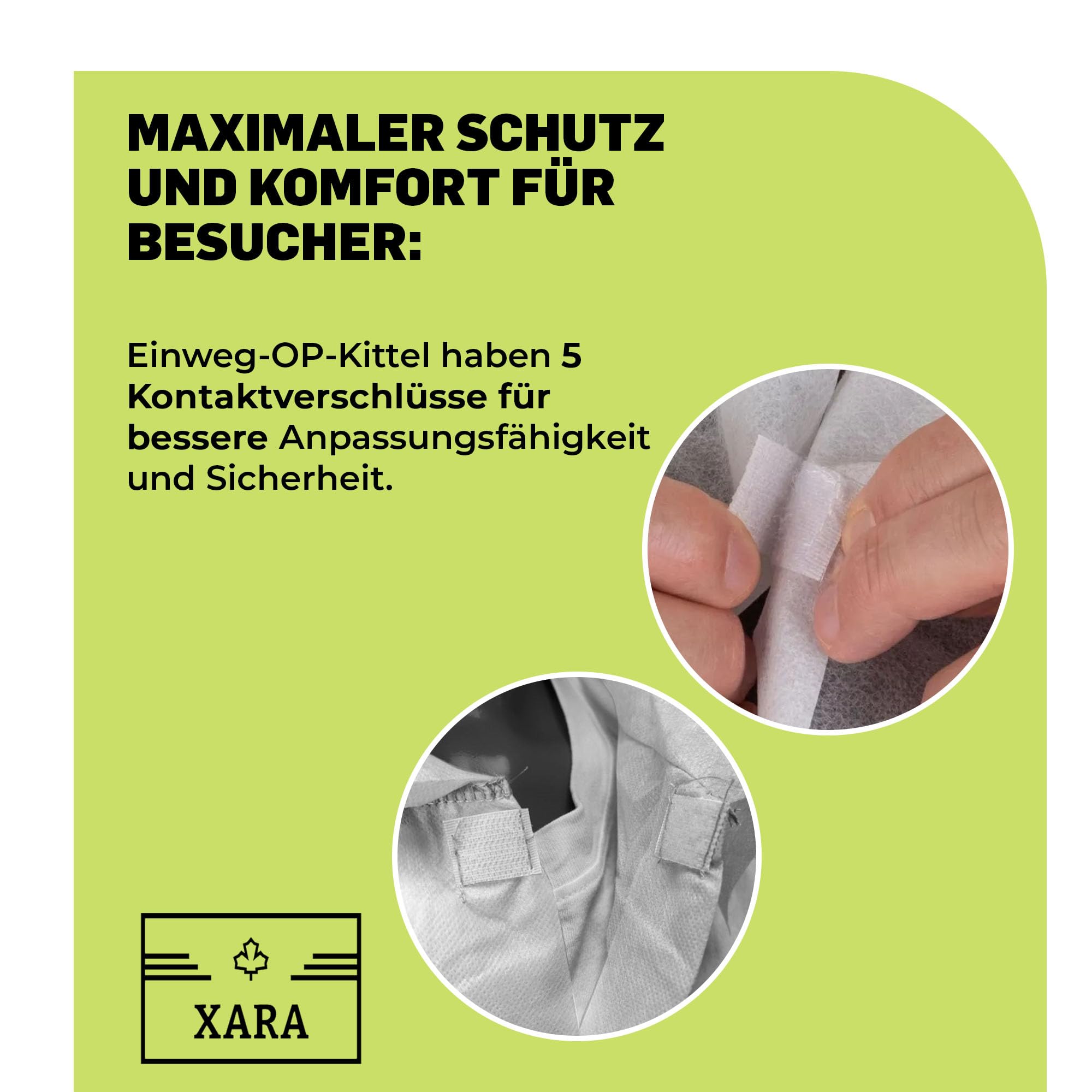 XARA Schutzkittel Einweg - Einweg-Schutzkittel – Einwegkittel – Einheitsgröße - Größe XL -112 x 138cm - TNT Polypropylen 35 gr - Einwegkittel mit Kontaktverschluss - Atmungsaktiv - 10 Stück