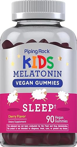 Miniatura 1 de Piping Rock Kids Melatonin Gummy 1mg  60 Gummies  Cherry Flavor  Vegan, Non-GMO, Gluten Free Supplement
