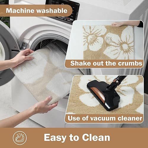 Miniatura 6 de Uphome Alfombra de baño larga con hojas abstractas coloridas, antideslizante, absorbente de agua, alfombra de baño bohemia, microfibra suave,