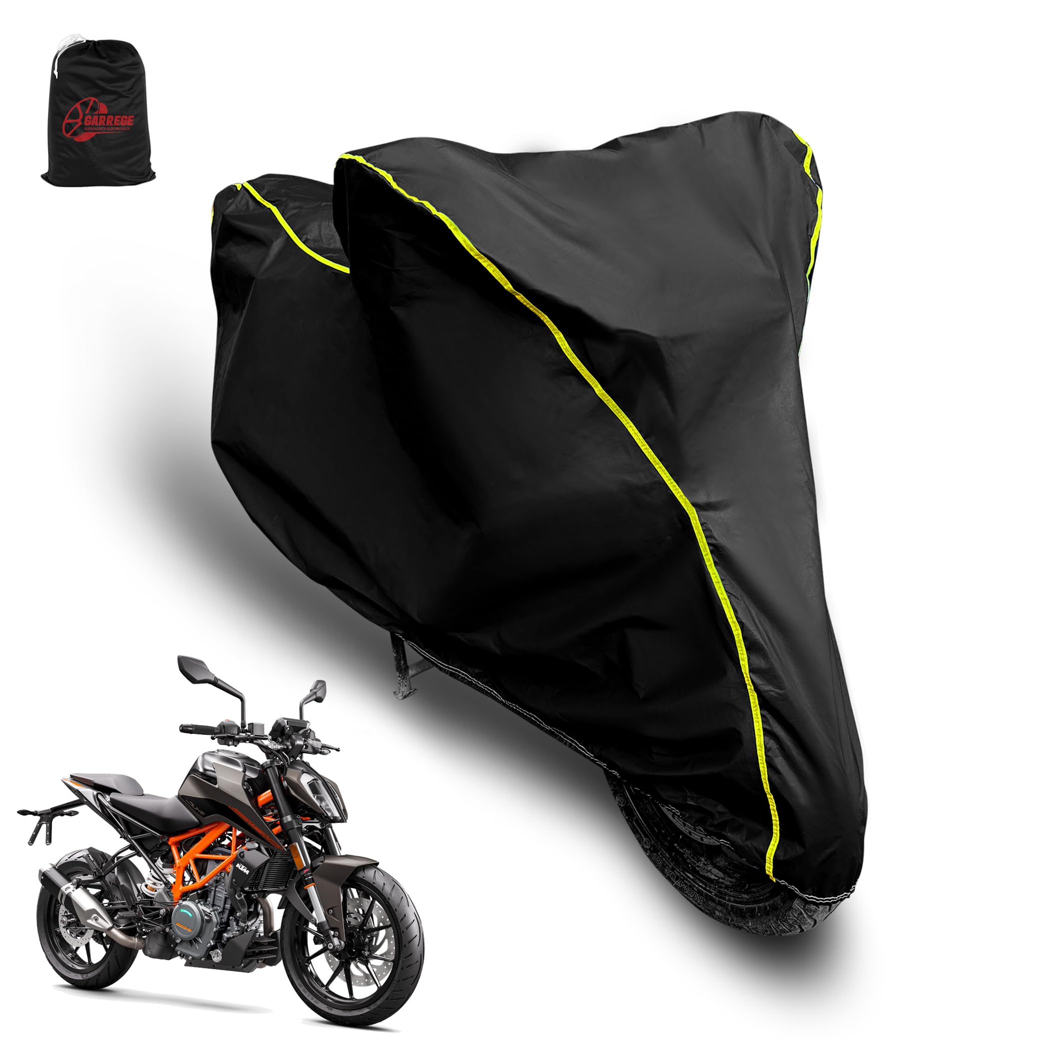 AUTOBIRSA Waterproof Two Wheeler Cover for KTM Duke 390 Bike | UV Proof, Heat Resistant & All Weather Protection | Black & Yellow Piping Color | Durable & Triple Stitched - Custom Fit Cover-image-11