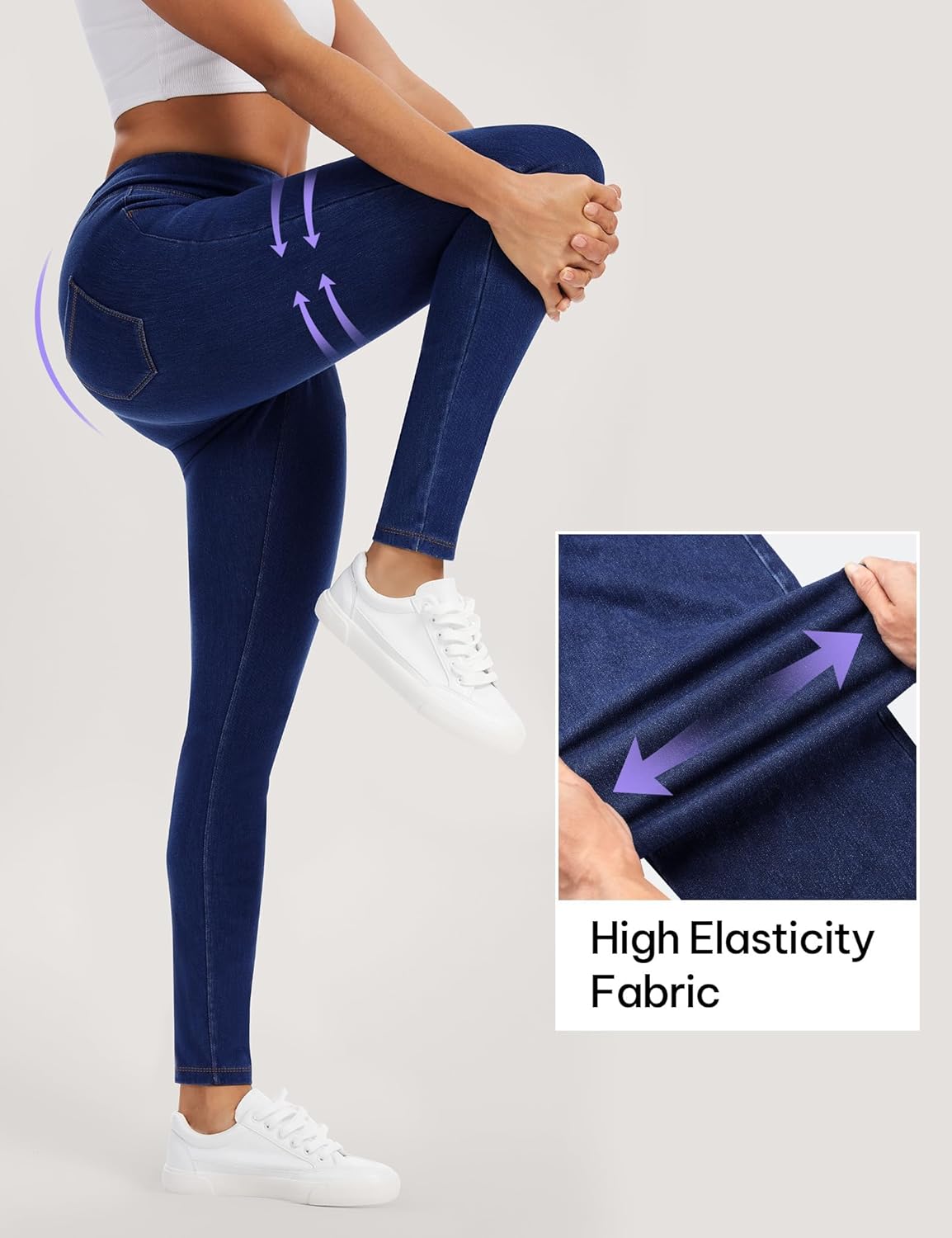 AVAMO Stretchy Jeans for Women Jeggings with Pockets Skinny Jeans High Waist Tummy Control Pull on Denim Leggings - Image 4