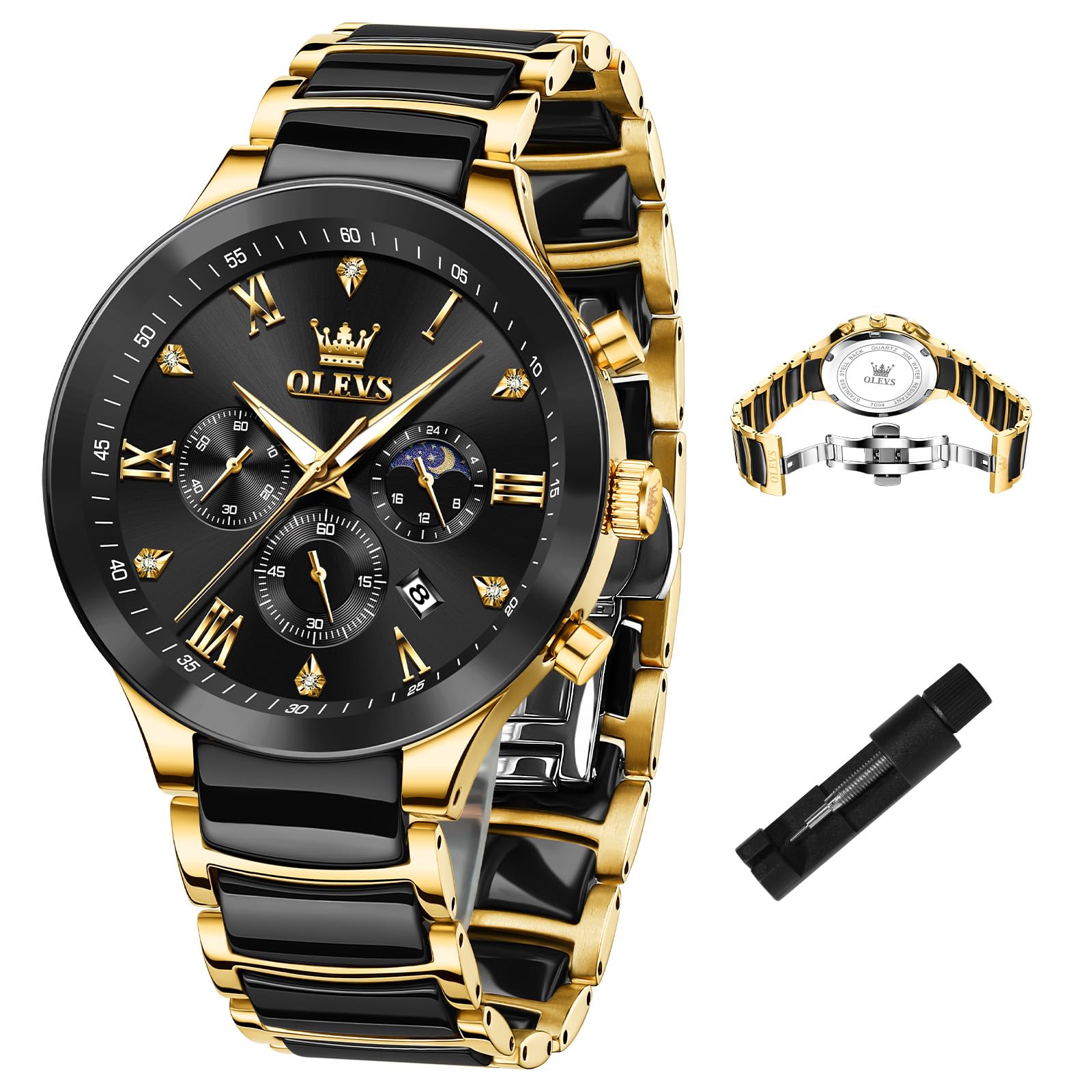 Ceramic Watch for Men Luxury Chronograph Quartz Wristwatches Waterproof Luminous Male Dre…