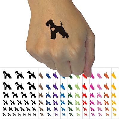 Welsh Terrier Dog with Heart Temporary Tattoo Water Resistant Fake Body Art Set Collection - Brown (One Sheet)