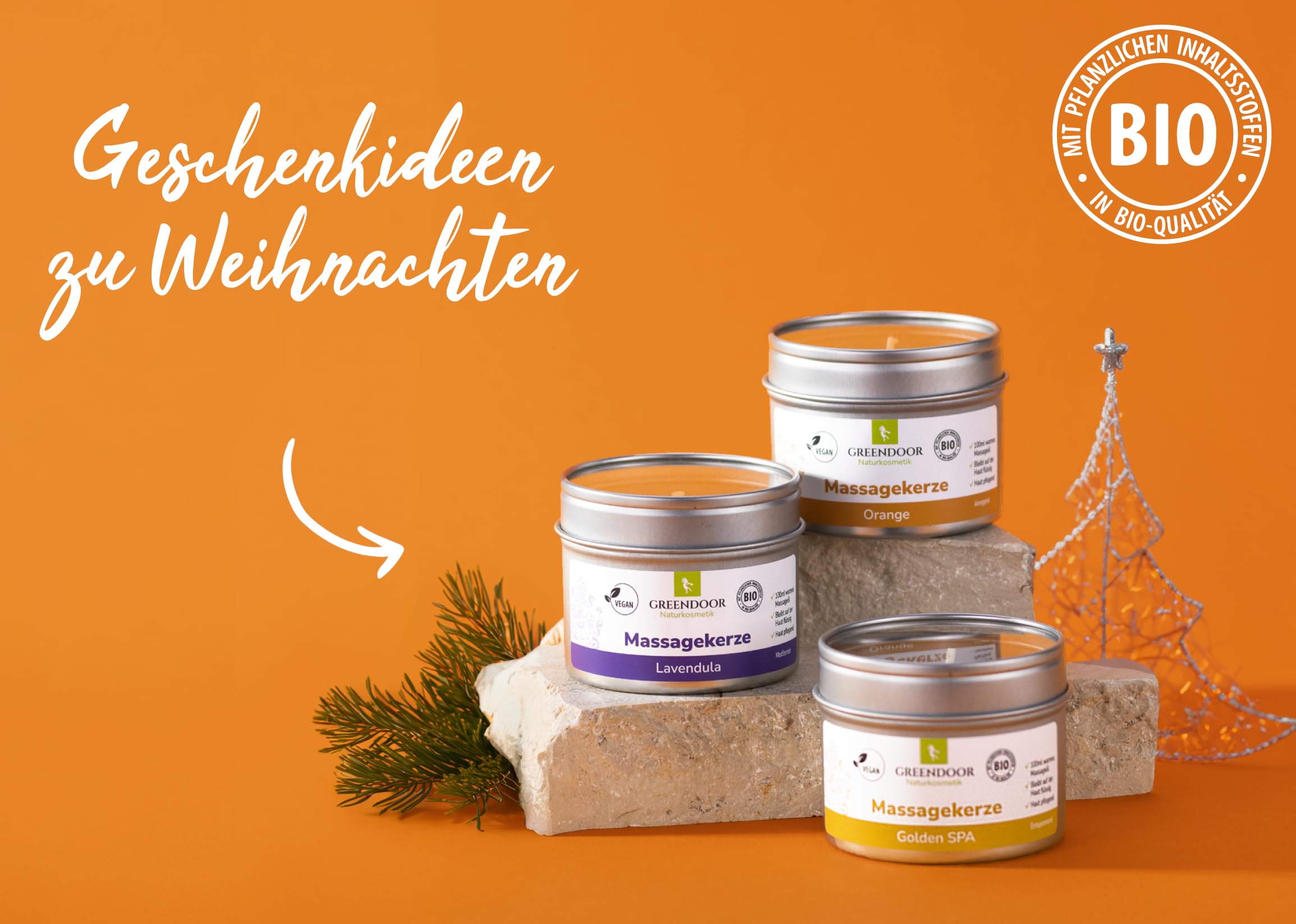 GREENDOOR Natur Massagekerzen SPAR-SET vegan 300ml, BIO Sojawachs BIO Öle, natürlich ohne Tierversuche, warmes Massage-Öl bleibt auf der Haut flüssig, Naturkosmetik Massagen, Geschenke