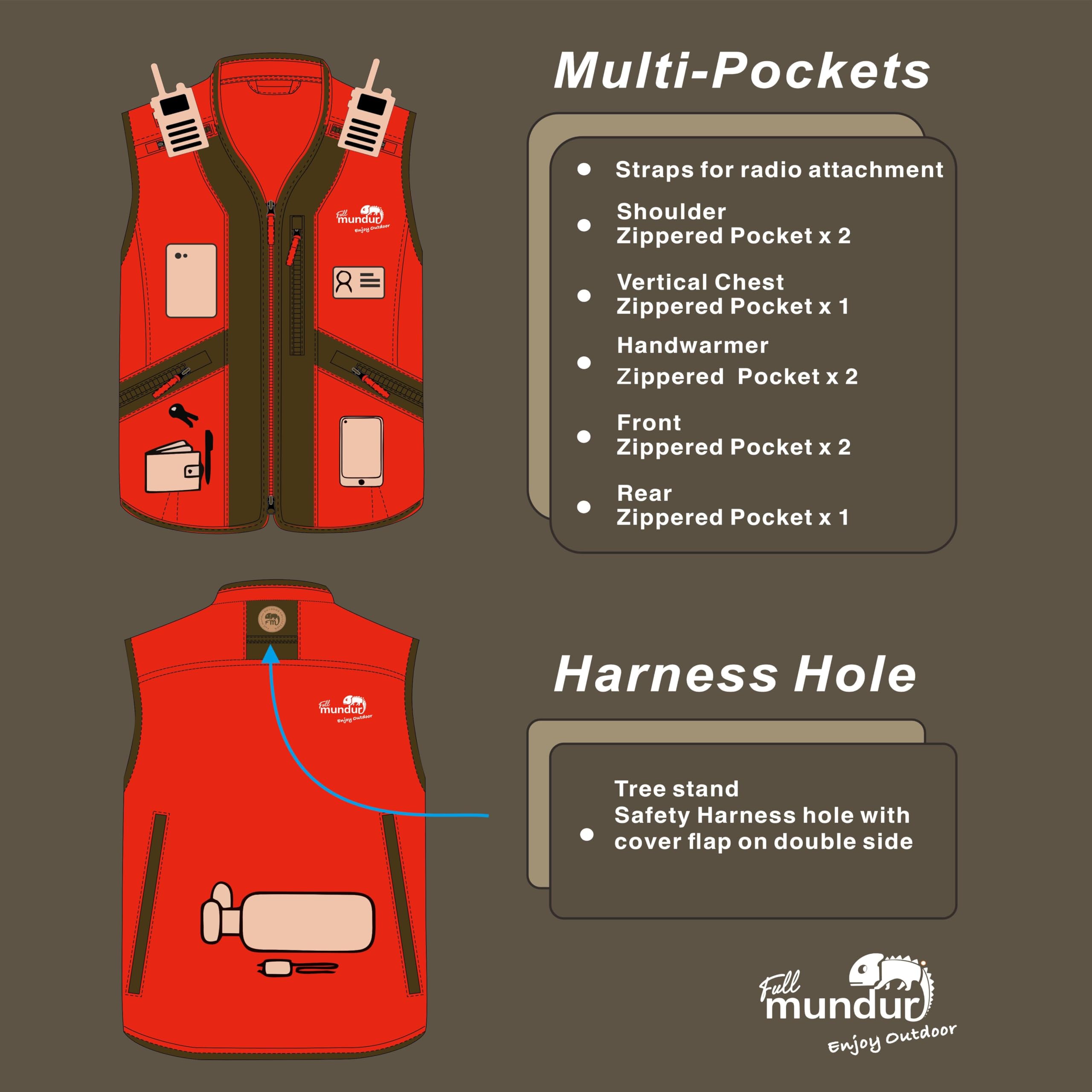 Gilet de chasse de sécurité gilet léger pour adultes unisexe